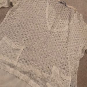 Large White Woven Sweater with Sheer Hemming